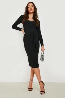 Umstandsmode Langärmliges Midikleid Mit Geradem Ausschnitt