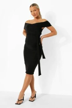 Umstandsmode Off-Shoulder Kleid Mit Gürtel -Stil Formen Verkäufe bzz00697 black xl 2