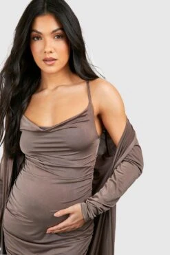 Umstandsmode Midikleid Mit Wasserfallausschnitt Und Duster-Mantel -Stil Formen Verkäufe bzz01304 mocha xl 3