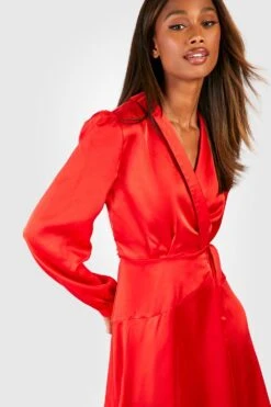 Satin Wickel-Skaterkleid Mit Wickel-Detail -Stil Formen Verkäufe dzz11239 red xl 3