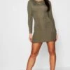 Langärmliges Geripptes Basic Bodycon-Kleid