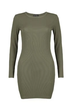 Langärmliges Geripptes Basic Bodycon-Kleid -Stil Formen Verkäufe dzz69771 khaki xl 2