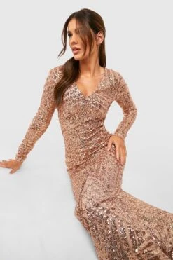 Boutique Langärmliges Maxi-Brautjungfernkleid Mit Pailletten 9 Boutique Langärmliges Maxi-Brautjungfernkleid Mit Pailletten -Stil Formen Verkäufe dzz94156 nude xl 3