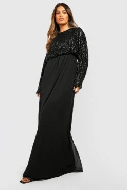 Brautjungfern-Maxikleid Mit Pailletten Und Fledermaus-Ärmeln -Stil Formen Verkäufe fzz06509 black xl 2