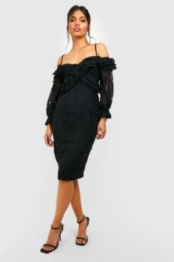 Midi-Brautjungfernkleid Aus Spitze Mit Rüschen -Stil Formen Verkäufe fzz06598 black xl 2