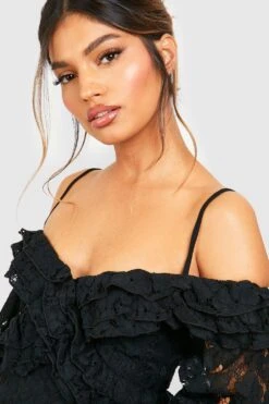 Midi-Brautjungfernkleid Aus Spitze Mit Rüschen -Stil Formen Verkäufe fzz06598 black xl 3