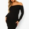 Langärmliges Basic Bardot-Midikleid -Stil Formen Verkäufe fzz07723 black xl