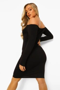 Langärmliges Basic Bardot-Midikleid -Stil Formen Verkäufe fzz07723 black xl 1
