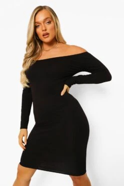 Langärmliges Basic Bardot-Midikleid -Stil Formen Verkäufe fzz07723 black xl 2