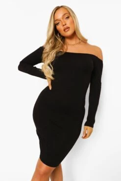 Langärmliges Basic Bardot-Midikleid -Stil Formen Verkäufe fzz07723 black xl 3