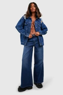 Oversize Boyfriend-Jeansjacke -Stil Formen Verkäufe fzz14032 mid20blue xl 2