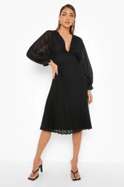 Mesh-Midikleid Mit Ballonärmeln