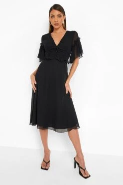 Midi-Smokkleid Mit Rüschen-Detail 8 Midi-Smokkleid Mit Rüschen-Detail -Stil Formen Verkäufe fzz19014 black xl 2