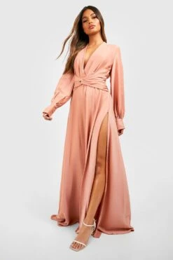 Maxi-Brautjungfernkleid Aus Satin Mit Twist -Stil Formen Verkäufe fzz19464 pink xl 2