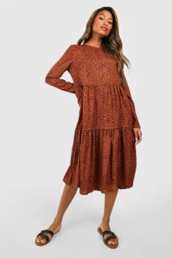 Gepunktetes Smok-Kleid -Stil Formen Verkäufe fzz24219 terracotta xl 2