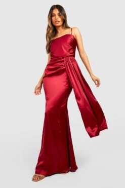 Drapiertes Satin-Maxikleid