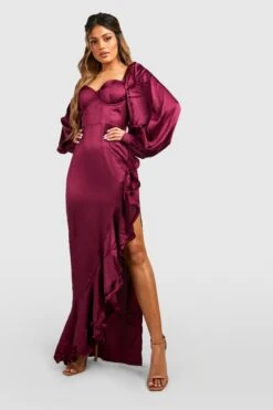 Satin-Maxikleid Mit Rüschen Und Kosett-Detail -Stil Formen Verkäufe fzz33530 berry xl 2