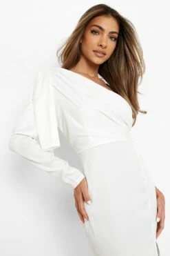 Einärmliges Satin-Maxikleid Mit Drapiertem Detail 9 Einärmliges Satin-Maxikleid Mit Drapiertem Detail -Stil Formen Verkäufe fzz39770 ivory xl 3