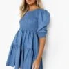 Gerafftes Smok-Kleid Mit Puffärmeln -Stil Formen Verkäufe fzz39831 mid20blue xl