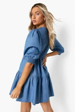 Gerafftes Smok-Kleid Mit Puffärmeln -Stil Formen Verkäufe fzz39831 mid20blue xl 1