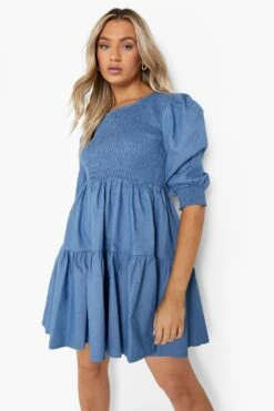 Gerafftes Smok-Kleid Mit Puffärmeln -Stil Formen Verkäufe fzz39831 mid20blue xl 3