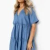 Smok-Kleid Mit V-Ausschnitt Und Knopfleiste -Stil Formen Verkäufe fzz39835 mid20blue xl