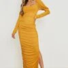 Gerafftes Mesh-Maxikleid Mit Geradem Ausschnitt -Stil Formen Verkäufe fzz40385 mustard xl
