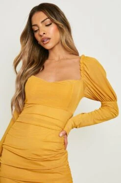 Gerafftes Mesh-Maxikleid Mit Geradem Ausschnitt -Stil Formen Verkäufe fzz40385 mustard xl 3