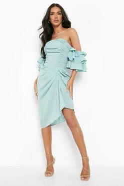 Gerafftes, Drapiertes Bardot-Midikleid