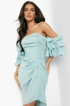 Gerafftes, Drapiertes Bardot-Midikleid 9 Gerafftes, Drapiertes Bardot-Midikleid -Stil Formen Verkäufe fzz40500 sage xl 3