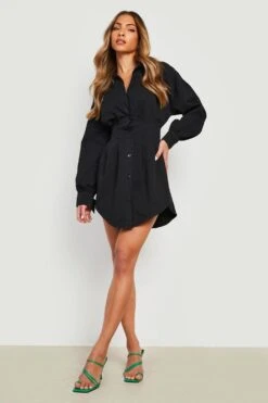 Denim Hemd-Kleid Mit Geraffter Taille -Stil Formen Verkäufe fzz40535 black xl 2