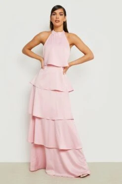 Gestuftes Neckholder-Maxikleid Aus Satin -Stil Formen Verkäufe fzz40571 pink xl 2