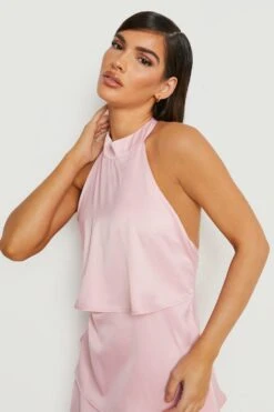 Gestuftes Neckholder-Maxikleid Aus Satin -Stil Formen Verkäufe fzz40571 pink xl 3