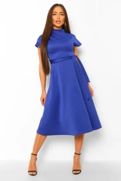 Midi-Skaterkleid Mit Trichterkragen Und Gürtel -Stil Formen Verkäufe fzz42906 cobalt xl 2