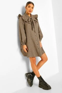 Gingham Smokkleid Mit Rüschen Und Schleife -Stil Formen Verkäufe fzz44996 brown xl 2