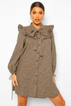 Gingham Smokkleid Mit Rüschen Und Schleife -Stil Formen Verkäufe fzz44996 brown xl 3