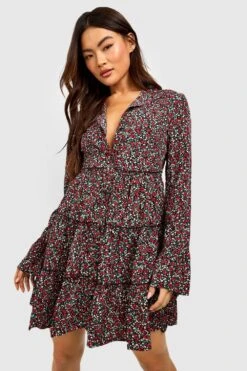 Florales Gestuftes Smok-Kleid -Stil Formen Verkäufe fzz53956 black xl 2