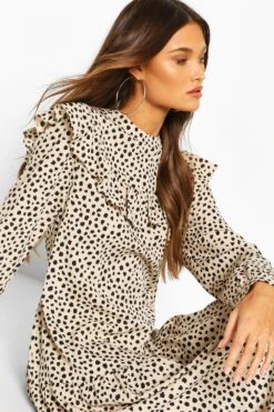 Gepunktetes Rüschen-Kleid Mit Rüschensaum