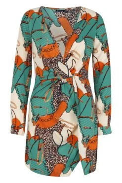 Satin-Etuikleid Mit Twist Und Ketten-Print -Stil Formen Verkäufe fzz99520 green xl 2