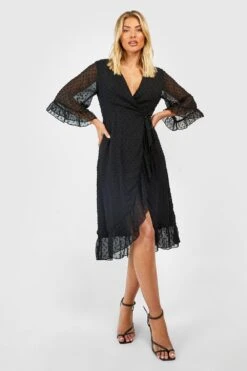 Midi-Wickelkleid Aus Chiffon Mit Weiten Ärmeln -Stil Formen Verkäufe fzz99534 black xl 2