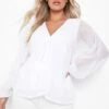 Plus Mesh-Kitteloberteil Mit Volumenärmeln 2 Plus Mesh-Kitteloberteil Mit Volumenärmeln -Stil Formen Verkäufe gzz00267 ivory xl