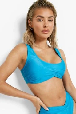 Gerafftes Neon Rundhals-Bikinioberteil -Stil Formen Verkäufe gzz00509 bright20blue xl 2