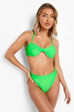 Neon-Bikinihose Mit Hohem Bund Und Falten-Detail -Stil Formen Verkäufe gzz00513 neon green xl 2