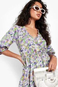 Florales Wickel-Smokkleid Mit Puffärmeln -Stil Formen Verkäufe gzz00874 purple xl 3