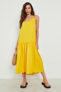 Gestuftes Rüschen-Maxikleid Mit Geschnürten Trägern -Stil Formen Verkäufe gzz01006 mustard xl 2