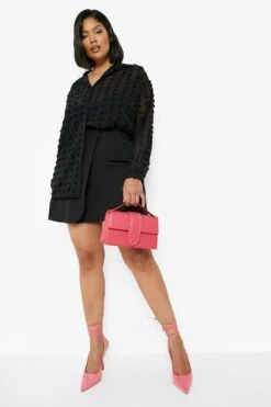 Plus Strukturiertes Oversize Hemd Mit Punkten -Stil Formen Verkäufe gzz01230 black xl 2