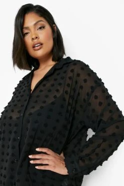 Plus Strukturiertes Oversize Hemd Mit Punkten -Stil Formen Verkäufe gzz01230 black xl 3