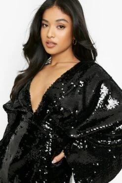 Petite Pailletten-Midikleid Mit Weiten Ärmeln -Stil Formen Verkäufe gzz01468 black xl 3