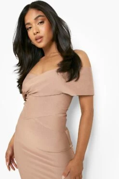 Petite Bandagen Wickel-Midikleid Mit Bardot-Ausschnitt 9 Petite Bandagen Wickel-Midikleid Mit Bardot-Ausschnitt -Stil Formen Verkäufe gzz01546 mocha xl 3