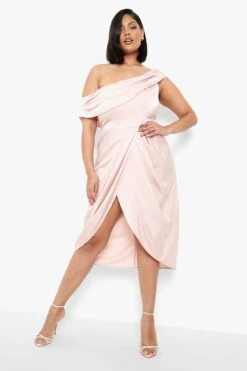 Plus Einärmliges Korsett Wickel-Midikleid Aus Satin